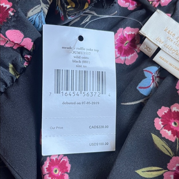 NWT Kate Spade Black Blouse with Pink Floral Design - Picture 6 of 8